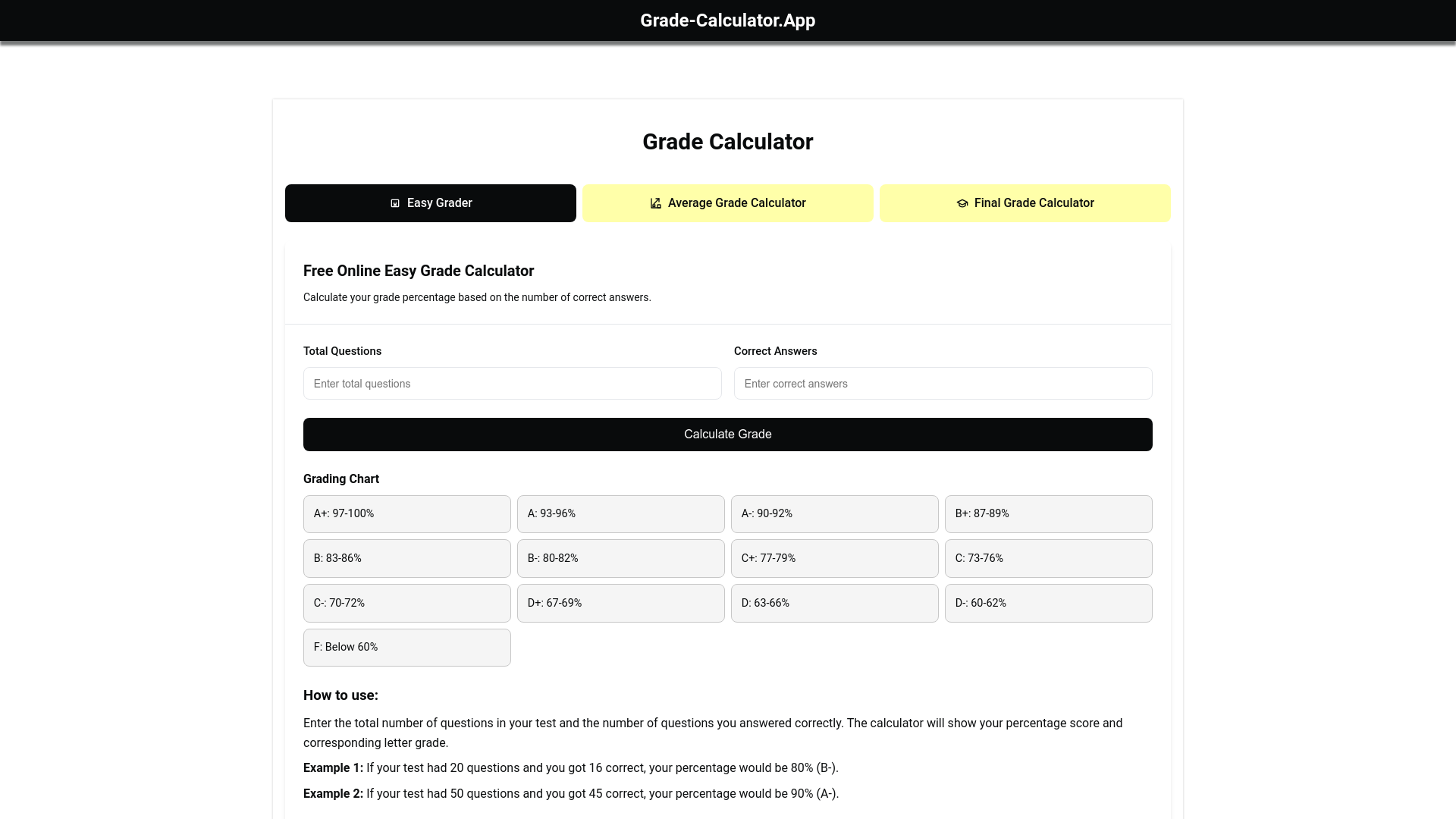 Grade calculator app online easy grader for grading ez grader 